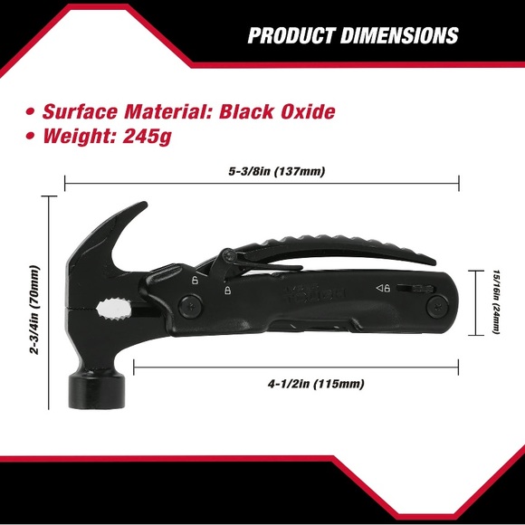 Hyper Tough 12-in-1 Hammer Multi Tool, Model 42865 Pocket tool New - Picture 4 of 10